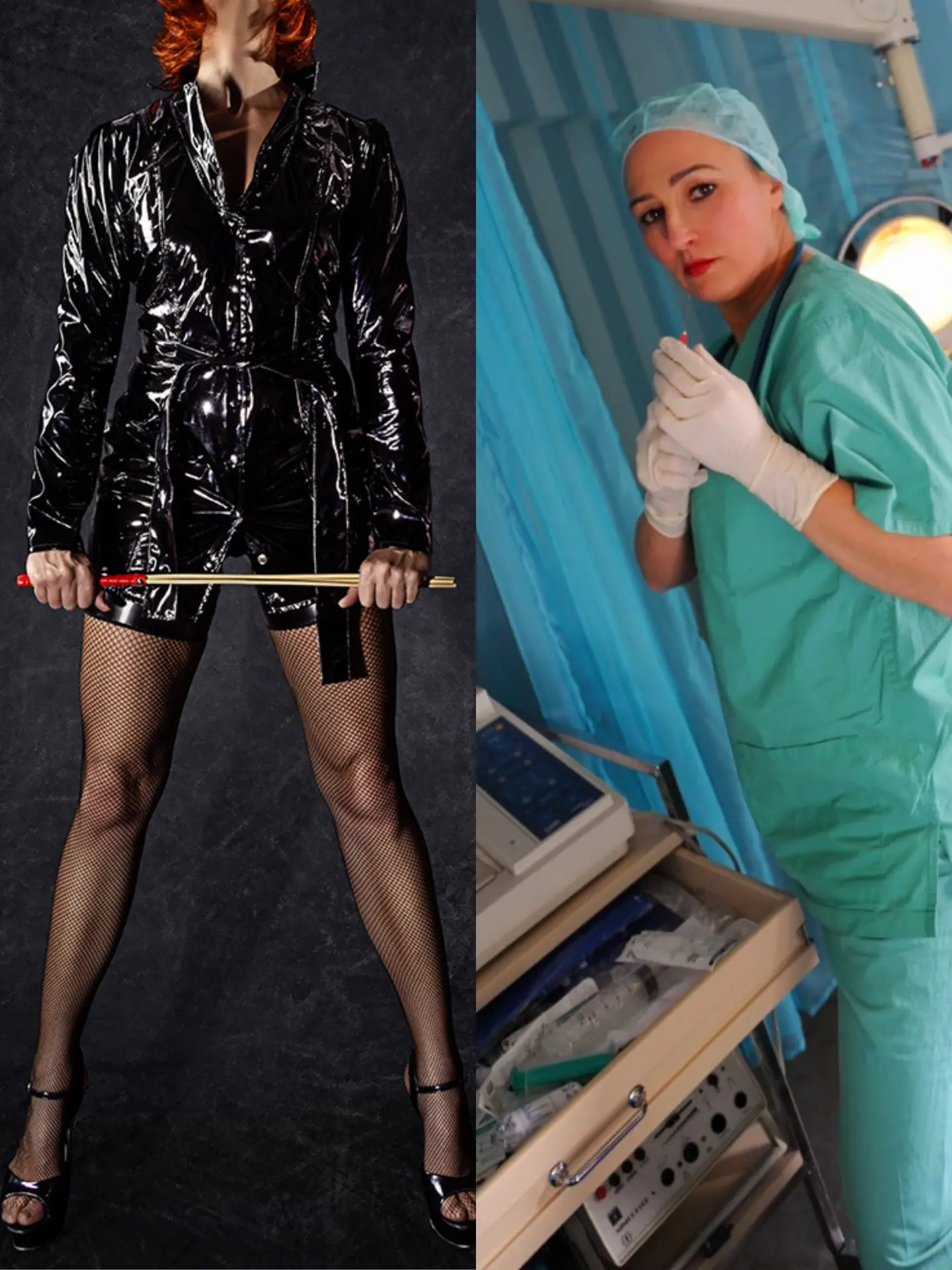 Duo Black & White – Lady Layla Lynx in schwarzem Latex und Eden van Graaf in weißer Klinik